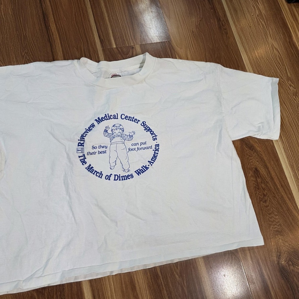 Vtg March Of Dimes Shirt Baby Graphic One Size Hevy-T Grunge Cropped 90s